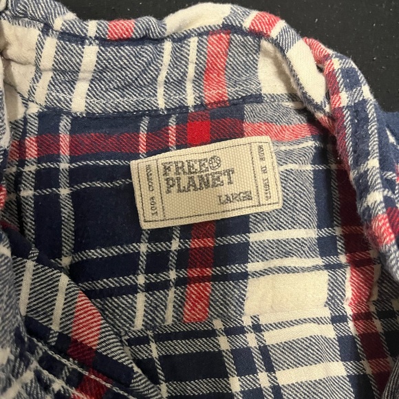 Free Planet Red and Blue Plaid Casual Button Down Shirt - Picture 3 of 3